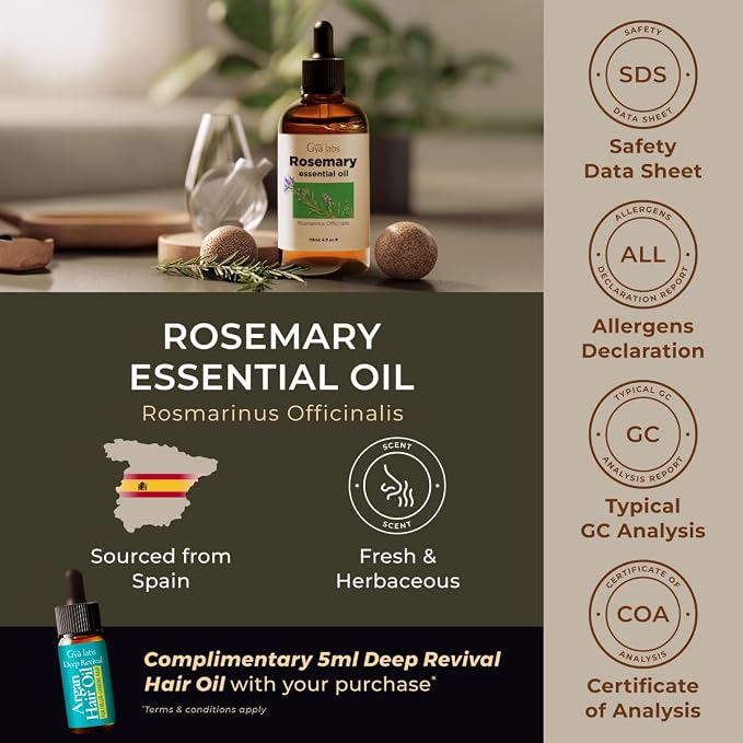 Gya Labs Rosemary Essential Oil for Hair – Huge 4 Fl Oz – Premium Grade Essential Oils for Diffuser, Aromatherapy, Hair Care, Skin Care, Body, Massage & DIY Candle Making Scents