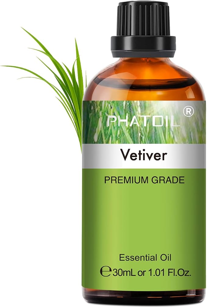 Vetiver Essential Oil, 1.01Fl.Oz (30ML) PHATOIL Pure Essential Oil Singles for Aromatherapy Diffusers, Humidifiers, Great for DIY Candle and Soap Making, Gift for Friend