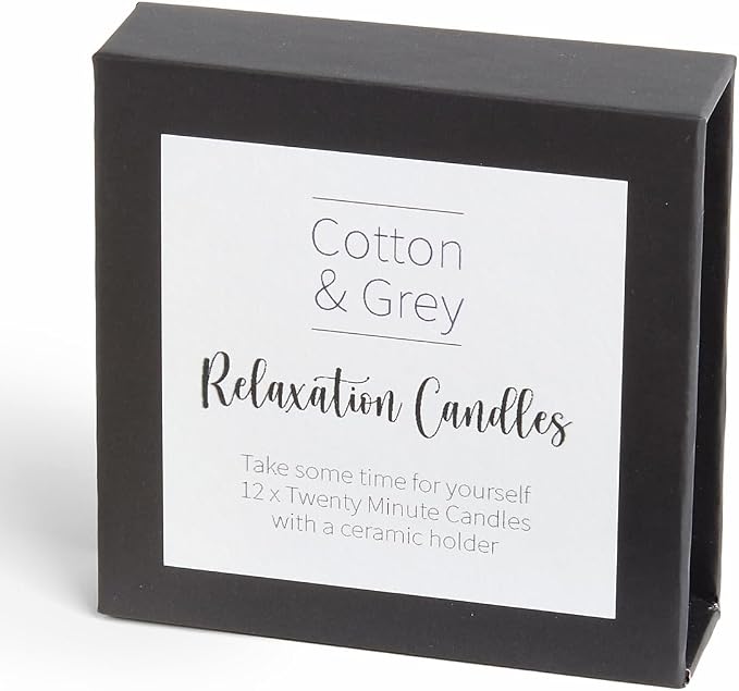 Relaxation Candles by Cotton & Grey – 12 Pure Beeswax Twenty Minute Candles with Ceramic Holder for Meditation, Mindfulness, Relaxation and Well-Being
