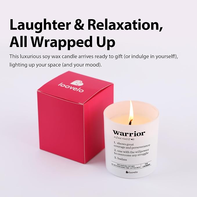 Warrior Definition Motivational Scented Candle for Home Office Inspirational Gifts Cancer Patient Survivor Sobriety Gifts Jar Candle (7 oz, Lavender)