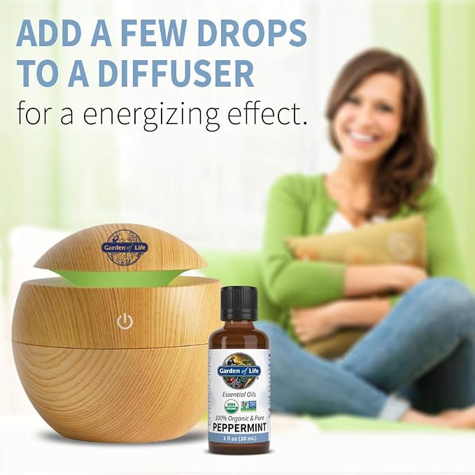 Garden of Life Peppermint Essential Oil – 100% Pure Essential Oil for Diffuser, Aromatherapy, Meditation, Energizing and Refreshing, USDA Organic, Non-GMO, 1 fl oz