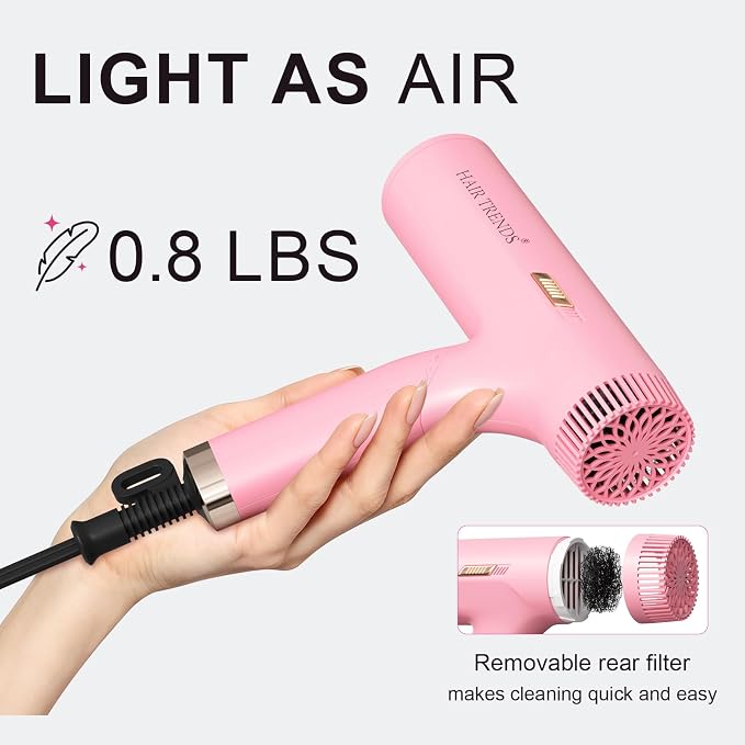 Dual Voltage (110V-240V) Travel Hair Dryer with Diffuser,1200W Foldable Compact Hair Dryer for Women Lightweight, Portable Cruise Essential Pink Blow Dryer for International Trip & Dorm Use