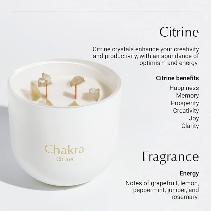 Hidden Label Healing Crystal Candle, Citrine-Energy Crystal Candle, Wood Wicks Scented Crackling Candles, Real Crystals Aromatherapy Candle Gifts for Women,Cute 12oz