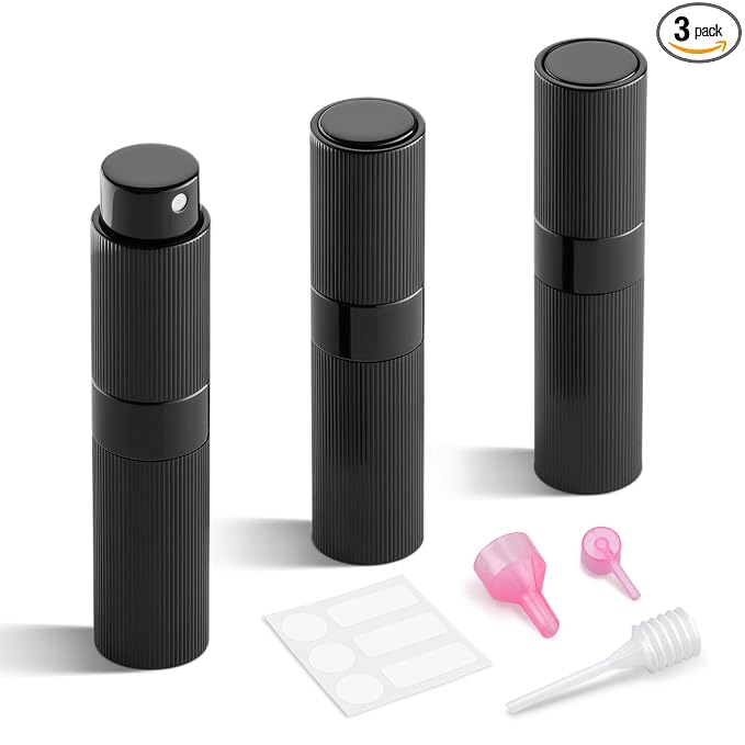 LISAPACK Perfume Travel Refillable Bottle - Atomizer Cologne Spray for Men Portable - Mini Sprayer Empty for Refill - Small Size Black 8ML Striped