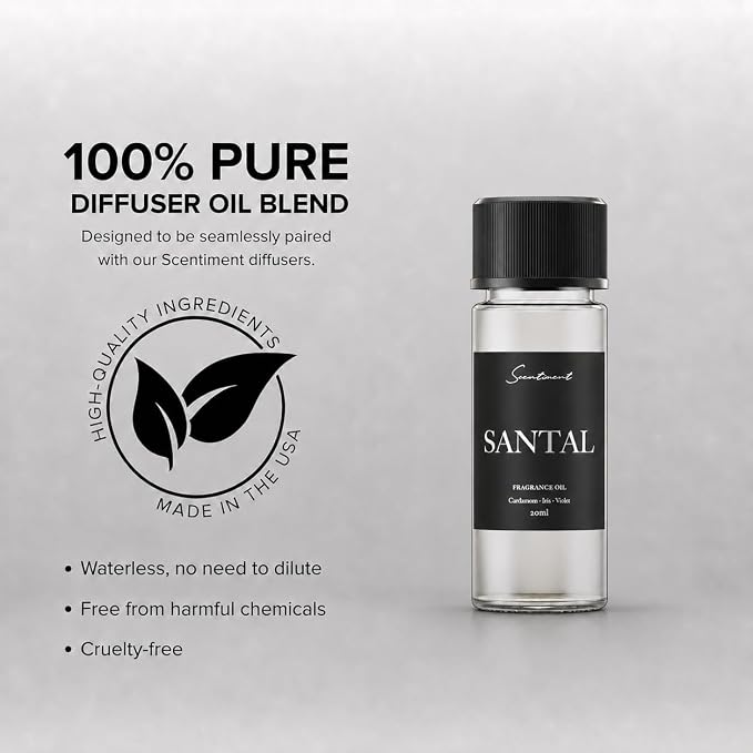 Scentiment Santal Diffuser Oil - Premium Hotel Scent with Notes of Cardamom, Cucumber, & Mint Home Scent, Aromatherapy Fragrance Oil Diffuser Refill - 0.68 fl oz (20 mL)