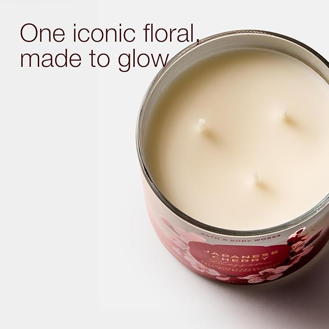 Bath & Body Works Japanese Cherry Blossom 3-Wick Candle - Scented Candle for Home Use - Long-Lasting, Room-Filling Fragrance - High Fragrance Oil Concentration - Soy Wax Blend - 2-Pack