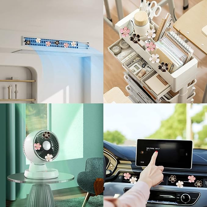 Air Fresheners Vent Clips 6 Pcs Cute Flower Car Accessories for Women Girls - Pink & White Car Interior Aesthetic Vents Decorations