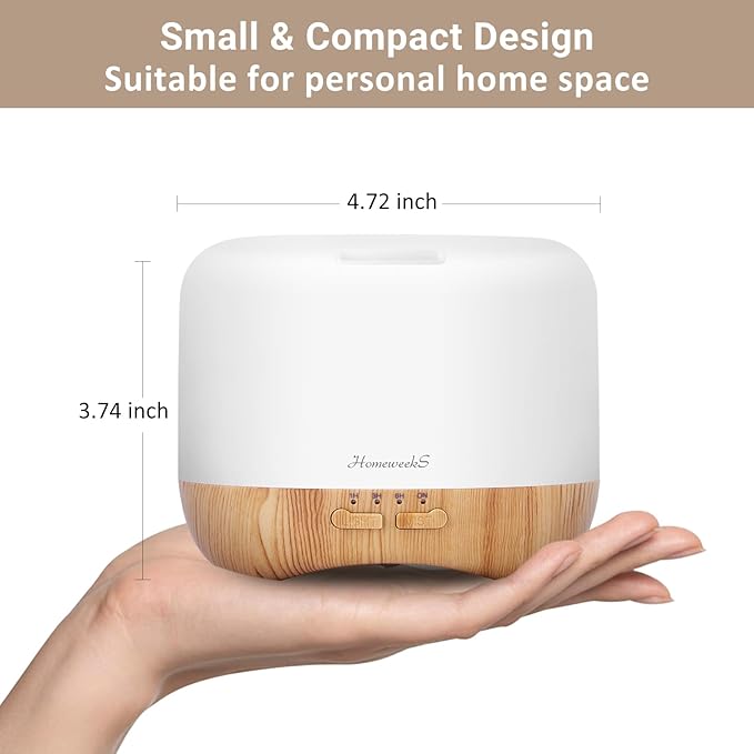 Homeweeks 300ml Essential Oil Diffuser, Quiet Aromatherapy Mist Diffusers for Essential Oils, Wood Grain, Ultrasonic, Remote Control, Timer, 7 Colors Light for Bedroom (300ml)