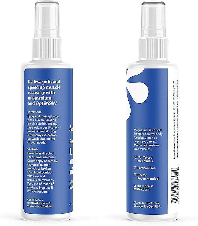 ASUTRA Zechstein Ultra Pure Magnesium Oil Spray for Feet with OptiMSM, Topical Magnesium Spray for Leg Cramps, Muscle Recovery, and Better Sleep, Concentrated Athletic Recovery Formula (4 Fl Oz)