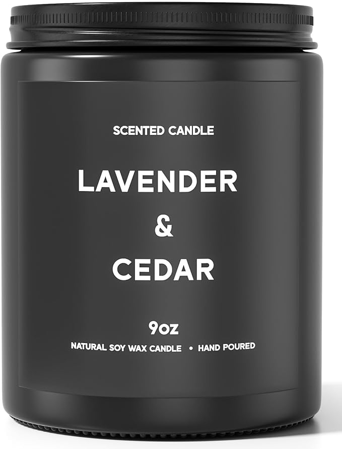 VEGISHINE Lavender＆Cedar Candle, 9oz Scented Candle for Men, Scented Candles for Home, Soy Candle Gifts for Men, Personalized Blessing Minimalist Men's Scented Candle