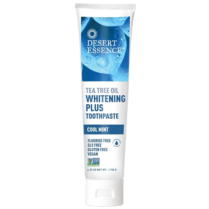 Desert Essence Tea Tree Oil Whitening Plus Toothpaste - 6.25 Oz - Antiseptic Tea Tree Oil - Zinc Citrate - Baking Soda - Freshens Breath - Reduced Plaque - Fluoride Free