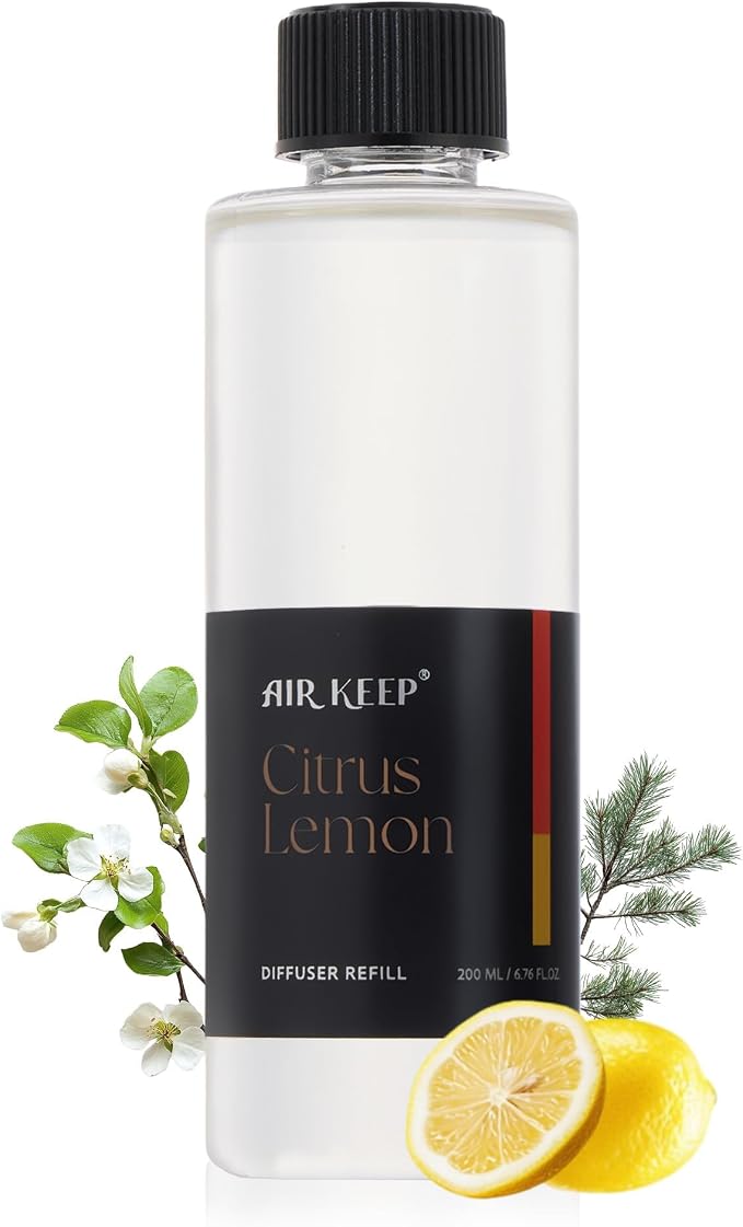 Airkeep Citrus Lemon Reed Diffuser Refill – 6.76 fl oz – Premium Scented Oil for Home Aromatherapy – Long-Lasting Fragrance for Reed Diffusers – Perfect for Bathroom, Bedroom & Home Decor
