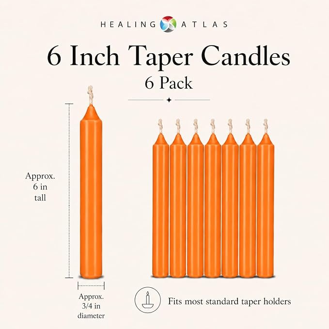 6 Inch Taper Candle 6 Pack Spell, Wicca, Santeria, Energized Candles Velas de 6 Pulgadas Paquete de 6 Velas (Orange (6 Pack))
