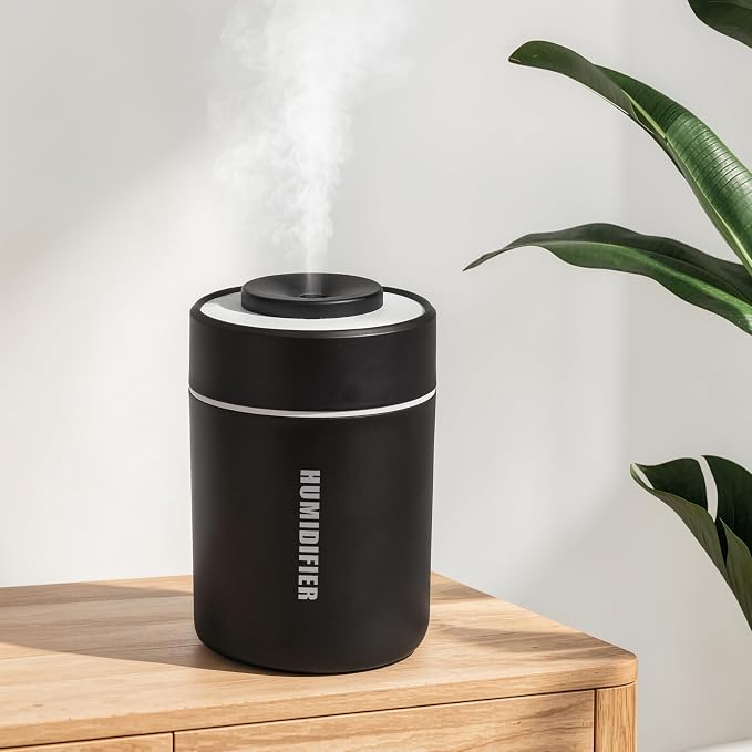 Small Mini Humidifier, USB Desk Cool Mist Humidifier Personal Portable Quiet Table Desktop Humidifiers for Cooling Home Office Car Summer Travel (180ml, Black)