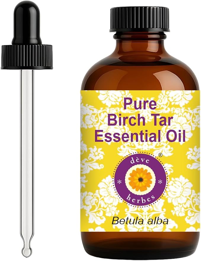 dève herbes Birch Tar Essential Oil (Betula alba) with Glass Dropper | Pure | Non-Sticky | Non-Greasy | Lightweight | Men & Women | All Skin Types | Steam Distilled 120ml (4 oz)
