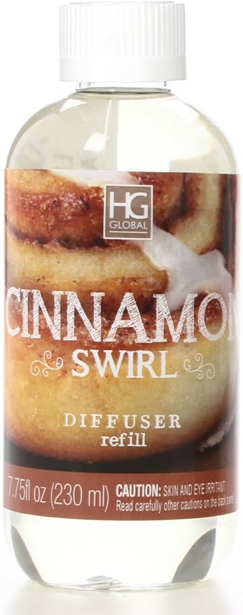 Hosley Premium Cinnamon Swirl Reed Diffuser Refills Oil 230 Milliliter 7.75 Fluid Ounce Made in USA. Ideal Gift for Weddings spa Reiki Meditation Settings W1