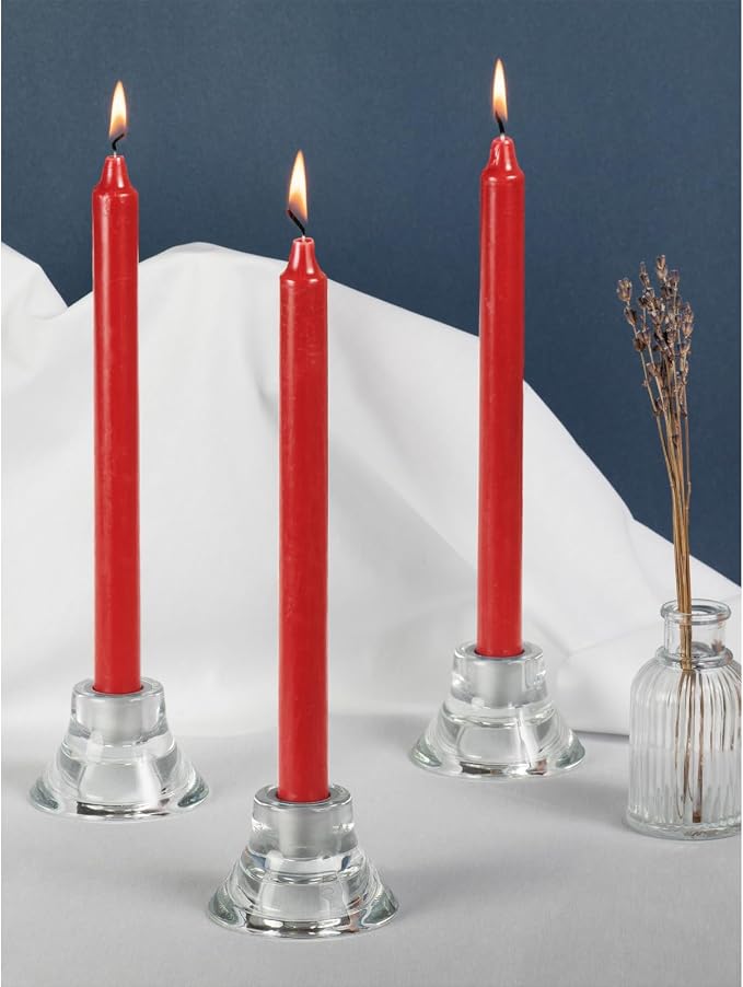 CANDWAX Red Taper Candles Pack of 4 - Slow Burning Dripless Unscented Straight Candles 10 inch - Ideal for Dinner Table - Smokeless Long Candlesticks