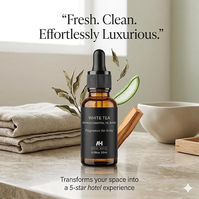 White Tea Essential Oil 20ml – Luxury Hotel Essential Oils for Diffusers and Home - Pet Friendly Non Toxic Essential Oils - Premium Home Fragrance - Baccarat Rouge 540 Scent Glass Bottle with Dropper