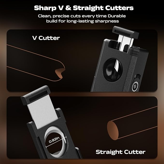 6-in-1 Windproof Triple Jet Flame Butane Torch Lighter with V-Shape Shear,Punch and Hold, Adjustable Refillable Lighter with Draw Enhancer Tool for Candle, BBQ, Camping and Outdoor, Travel Use