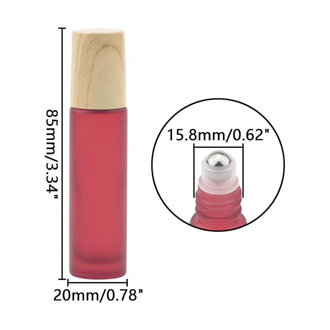 Kesell 10Pcs 10ml Frosted Glass Roller Bottles Vials Containers with Metal Roller Ball and Wood Grain Plastic Cap for Essential Oil Perfume Cosmetic