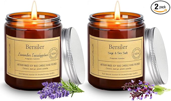Lavender Eucalyptus and Sage Sea Salt Candles, Stress Relief and Relax Candles Gift for Women/Men
