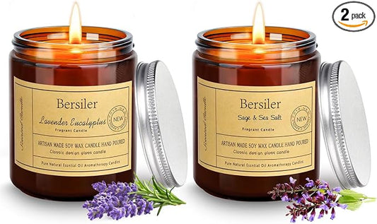 Lavender Eucalyptus and Sage Sea Salt Candles, Stress Relief and Relax Candles Gift for Women/Men