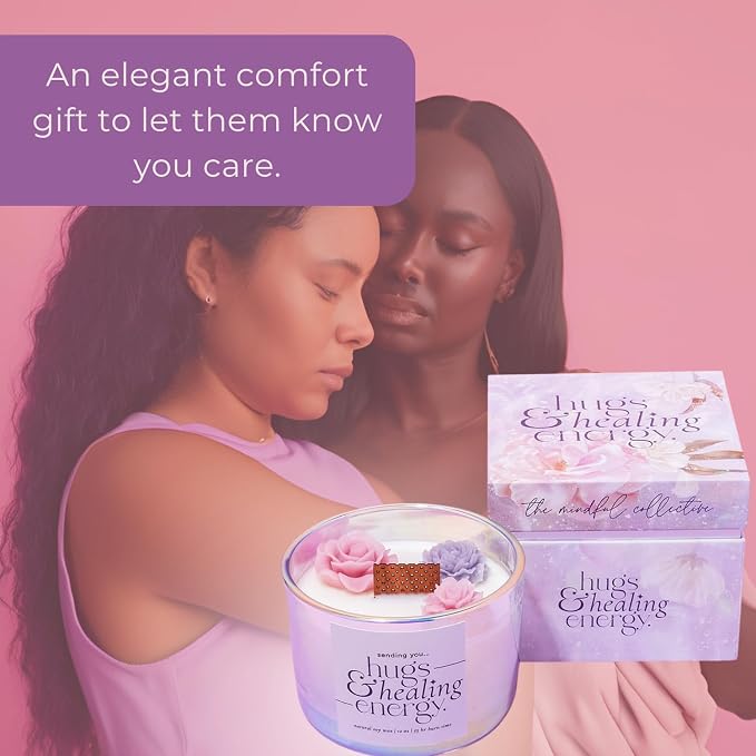 Sympathy Gifts for Loss of Loved One – Hugs and Healing Energy Sympathy Candle, 12oz Crackling Wood Wick Candle with Natural Soy Wax, Memorial & Grief Gift, Get Well Soon Gift