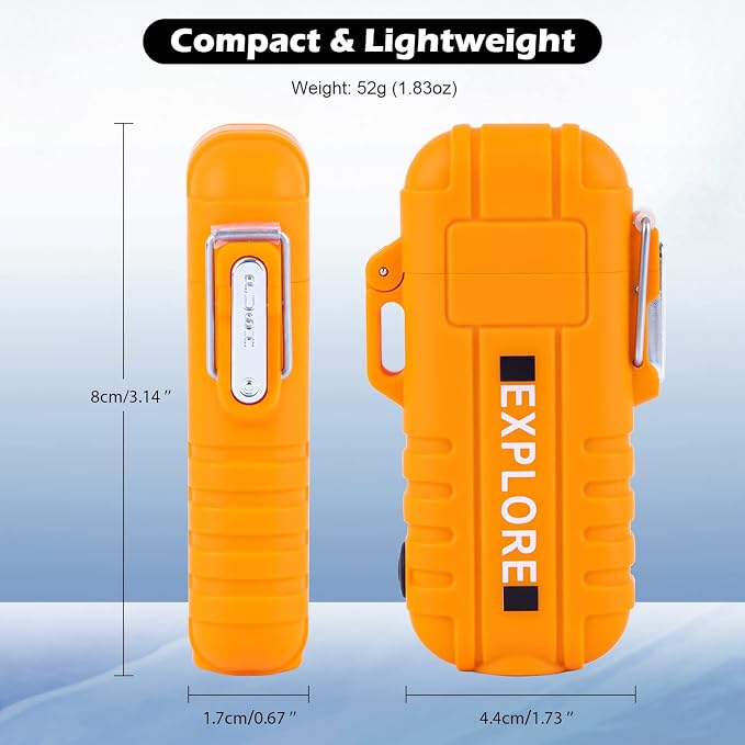 LcFun Electric Dual Arc Lighter USB Rechargeable Outdoor Windproof Flameless Plasma Lighters with Flashlight for Camping, Survival, Tactical (Orange)