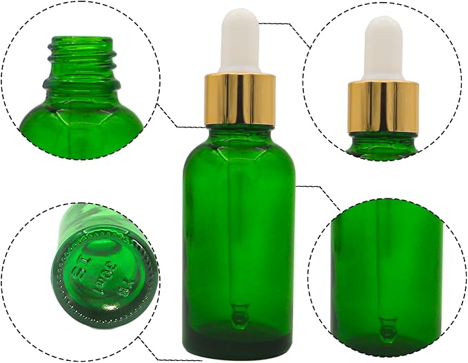Green Glass Dropper Bottle 1oz, Tincture Bottles with Glass Dropper, for Essential Oils, Aromatherapy, Cosmetic, Laboratory, Pharmacy, Liquids,Stronger Suction ideal for Leakproof Travel