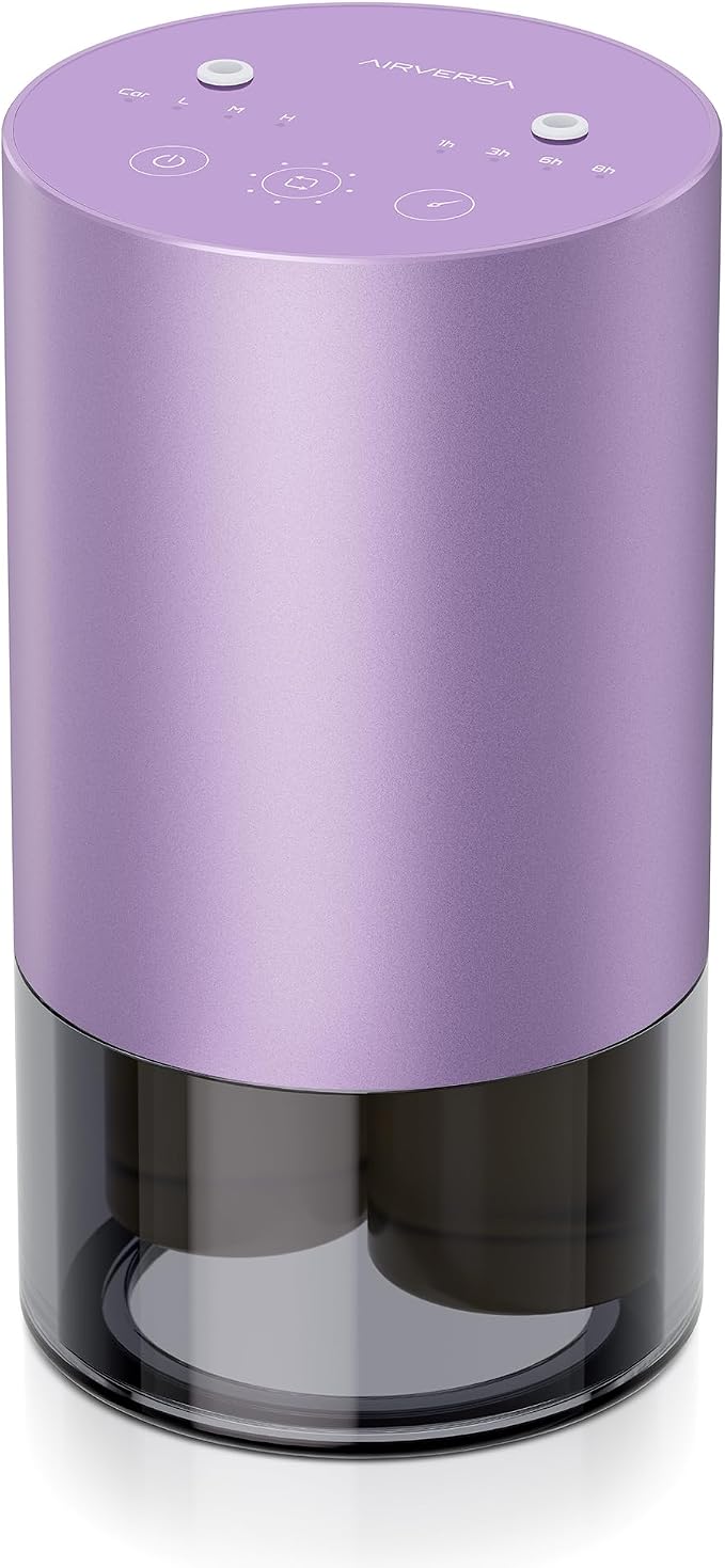 Airversa Dual-Nozzle Waterless Essential Oil Diffuser for Home Rechargeable Scent Diffusers with 5 Timer Settings, 4 Mist Levels with Vehicle Mode for Car Room Studio Office, Lavender Metal