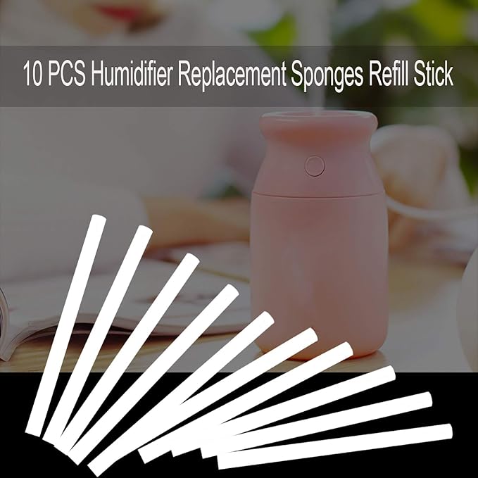 Zerodis 10Pcs Humidifier Filter Cotton Sticks, Mini Portable Humidify Machine Diffuser Cotton Refill Replacement Parts Suitable for Personal USB Humidifiers in Office Bedroom 7X 130mm