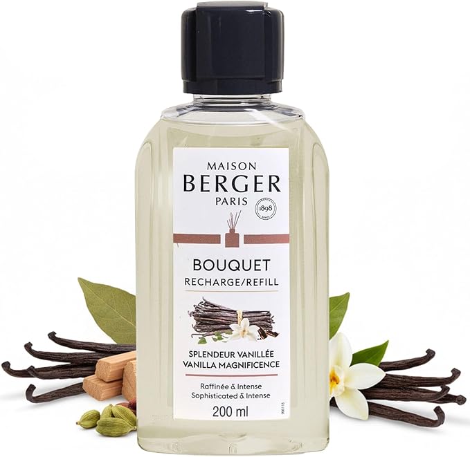 MAISON BERGER Reed Diffuser Refill, 200 ml, Vanilla Magnificence | Fragrance Refill for Reed and Ceramic Diffusers, Passive Diffusion, ~6 Weeks, No Flame or Electricity, Made in France
