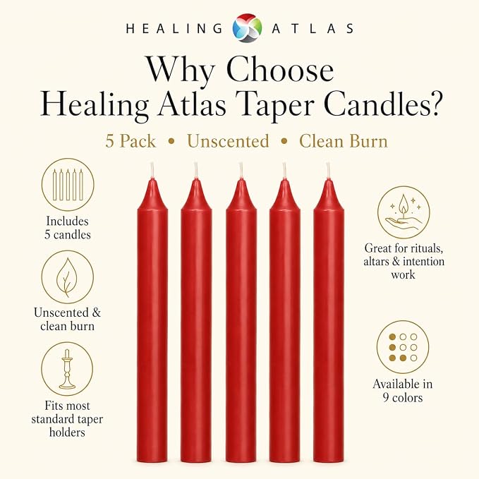 6 Inch Taper Candle 5 Pack Spell, Wicca, Santeria, Energized Candles Velas de 6 Pulgadas Paquete de 5 Velas (RED)