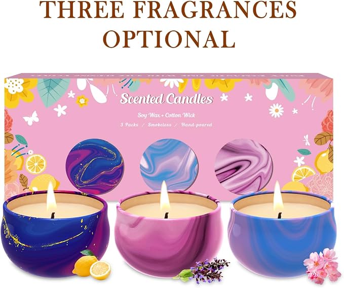 Mini Scented Candles, Set of 3, Soy, Aromatherapy, Decorative, Non Toxic, for Home Scented, Gift