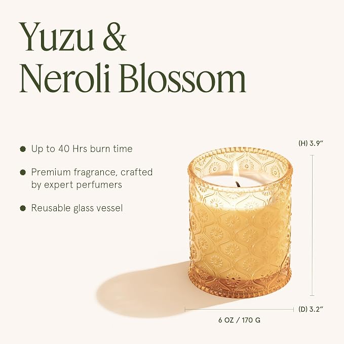 LA JOLIE MUSE Yuzu Neroli Scented Candles for Home, Natural Soy Wax 40 Hrs | Luxury Fresh Jar Candle, Clean Non Toxic, Gift for Women & Men, Spring Summer Candles, Pretty Candle, Citrus Orange Spearmint