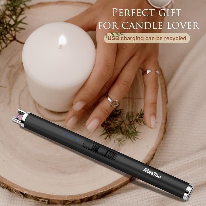 MeeToo Candle Electric Lighter Rechargeable USB Type-C Lighters for Candle Christmas Kitchen Camping Party, Gifts for Wife Women Men Nana Black