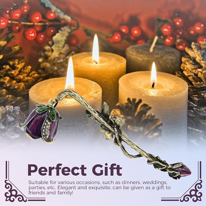 Flower Candle Snuffer Accessory, Vintage Exquisite Candle Extinguisher, Retro Unique Design Candle Extinguisher Flame with Long Handle Putting Out Fire, (Purple)