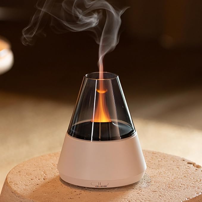 Ultrasonic Aroma Diffuser with Simulated Flame, 150ml, Timer and Auto-Off, LED Ambient Light (White)
