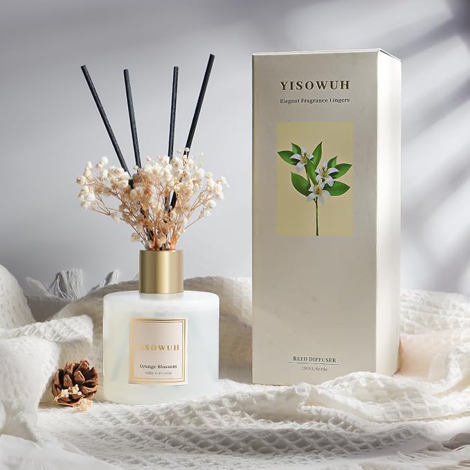 Diffusers for Home 6.76 fl oz（200ml）, YISOWUH Orange Blossom Reed Diffuser Set Oil Diffusers with 8 Reed Sticks, Long Lasting Fragrance for Bathroom Decor, Room Decor, Livingroom, Gifts