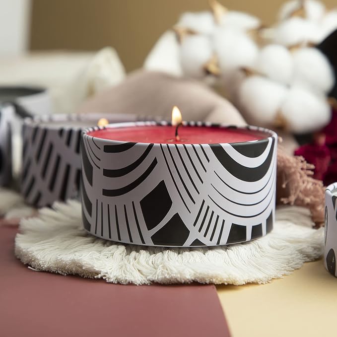 Hearth & Harbor Tin Candle Jars for Making Candles - DIY Candle Containers with Lids - Metal Candle Jars - Bulk Tins Storage for Candle - (12 Pieces) - (8 Ounces) - Black and White Abstract
