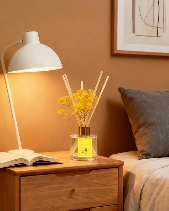 Reed Diffuser Set-Lemon Verbena Scent Fragrance Oil Diffuser with 6 Reed Sticks | Home & Bedroom Bathroom Decor,3.38 fl oz (100ml)