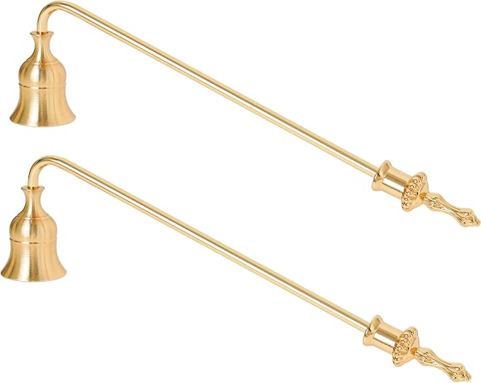 Candle Snuffer, 9-Inch Long Handle for Safe Flame Extinguishing, Smoke-Free & Splash-Free, Aluminum Metal Candle Wick Dipper & Extinguisher for Jar, Pillar, Scented Candles (Gold, 2 Pcs)