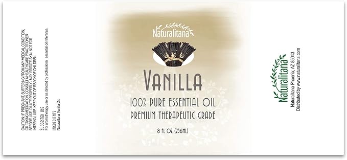 Naturalitana Best Vanilla Essential Oil - Aromatherapy Essential Oil for Diffuser, Soap, Bath Bombs, Candles, and More (8oz Bulk Vanilla)