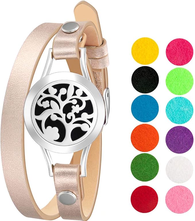Wild Essentials Arbol Tree Essential Oil Leather Wrap Bracelet Diffuser Kit, Gift Set, with 10ml Inner Calm Essential Oil Blend, 12 Pads, Customizable Color Changing Perfume Jewelry, Aromatherapy