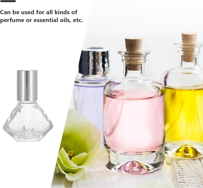 Beaupretty 12pcs 8ml Glass Roller Bottles with Silver Cap and Stainless Steel Ball Refillable Essential Oil Roll on Bottles for Aromatherapy and Perfume Portable Travel Kit