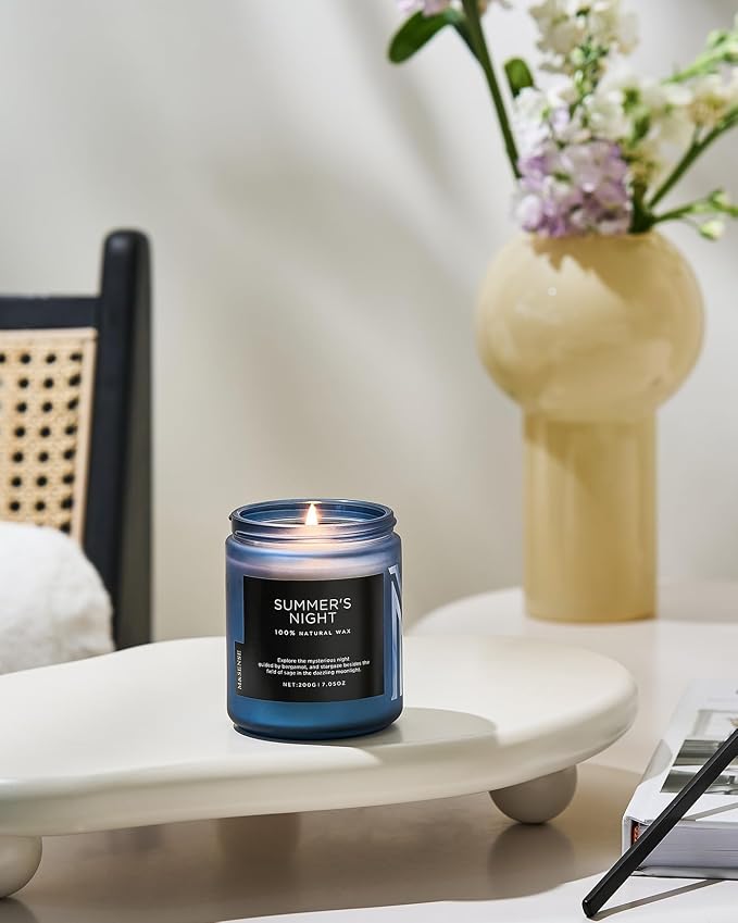 M&SENSE Summer's Night Scented Candles for Home, 7.05oz Natural Soy Wax, 50 Hours Slow Burning, Organic Non Toxic Clean Burn, Aromatherapy Candle for Spa Meditation, Romantic Smelling for Men Women