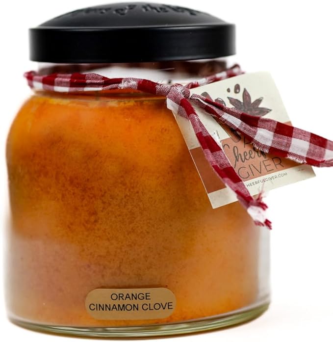 A Cheerful Giver — Orange Cinnamon Clove - 34oz Papa Scented Candle Jar with Lid - Keepers of the Light - 155 Hours of Burn Time, Gift for Women, Orange