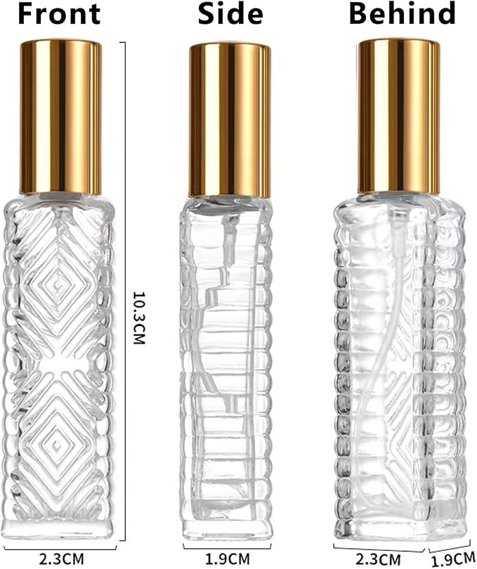 8pcs Refillable Mini Atomizer Bottles, Square Glass, Travel Essential Oil Spray Bottle, with Perfume Dispenser (15ML/A-Gold)
