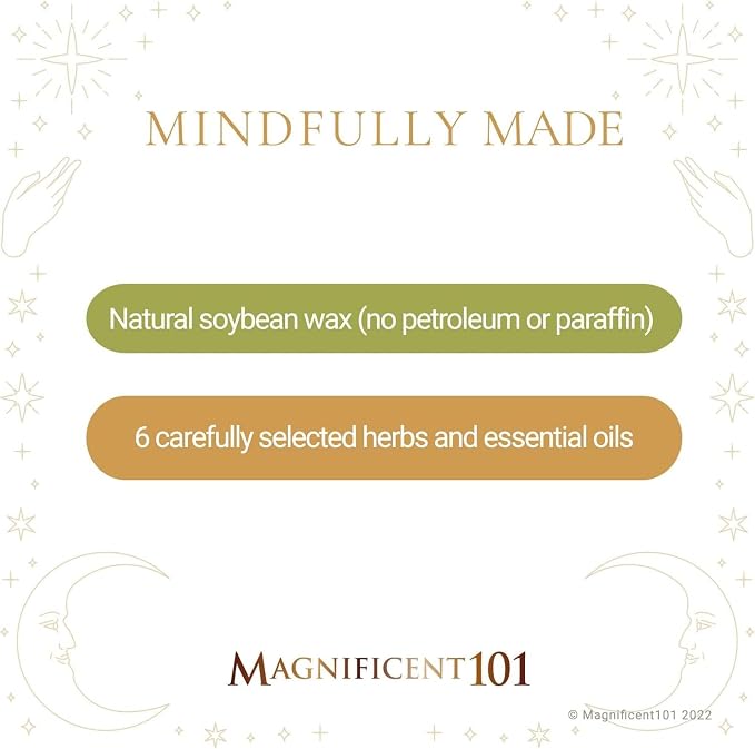 Magnificent 101 Long-Lasting Manifestation & Intention Aromatherapy Candles - Set of 6 | 21 Oz - 84-Hour Burn | 100% Soy Wax - Cedar, Palo Santo, Pure Sage, Lotus, Rose & Lavender