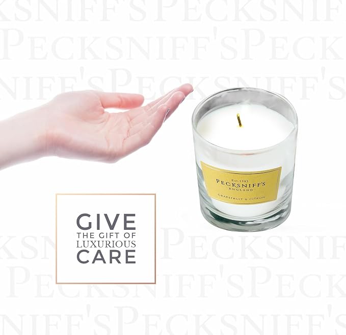 Pecksniffs Classic White Scented Candle 1 Wick - Grapefruit & Citron - Elegant Glass Vessel Luxury Candles - 184g/6.49oz